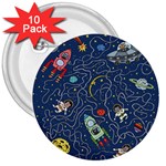 Cat Space Astronaut Rocket Maze 3  Buttons (10 pack)  Front