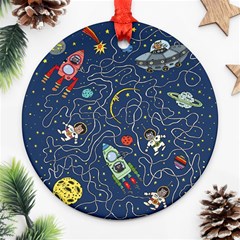 Cat Space Astronaut Rocket Maze Round Ornament (two Sides)