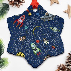 Cat Space Astronaut Rocket Maze Snowflake Ornament (two Sides)