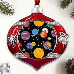 Space Galaxy Art Cute Art Metal Snowflake And Bell Red Ornament by Perong