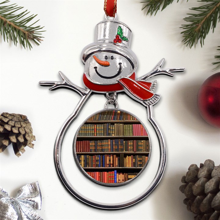 Library Book Metal Snowman Ornament