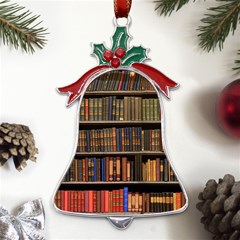 Library Book Metal Holly Leaf Bell Ornament