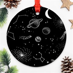 Black Space Drawing Art Planet Drawing Stars Black Space Galaxy Outer Space Ornament (round) by Perong