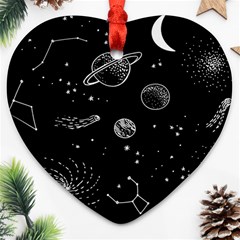 Black Space Drawing Art Planet Drawing Stars Black Space Galaxy Outer Space Ornament (heart)