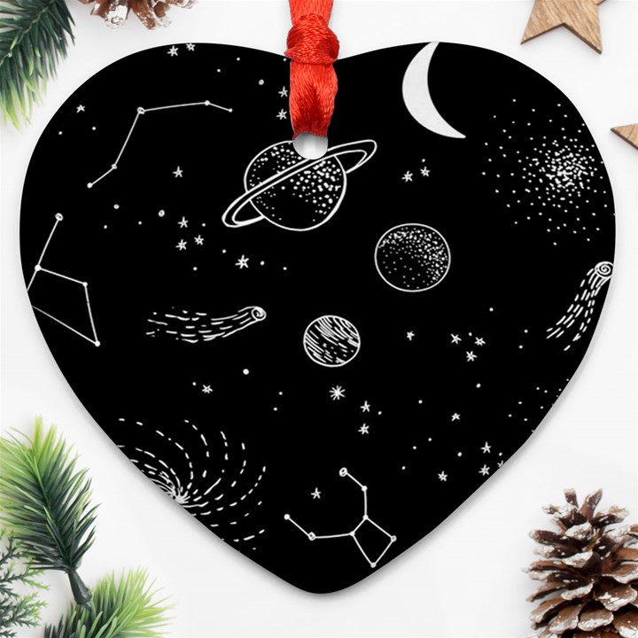 Black Space Drawing Art Planet Drawing Stars Black Space Galaxy Outer Space Ornament (Heart)