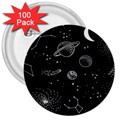 Black Space Drawing Art Planet Drawing Stars Black Space Galaxy Outer Space 3  Buttons (100 Pack)  by Perong