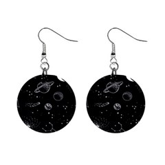 Black Space Drawing Art Planet Drawing Stars Black Space Galaxy Outer Space Mini Button Earrings by Perong