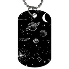 Black Space Drawing Art Planet Drawing Stars Black Space Galaxy Outer Space Dog Tag (one Side) by Perong