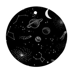 Black Space Drawing Art Planet Drawing Stars Black Space Galaxy Outer Space Round Ornament (two Sides) by Perong