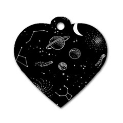 Black Space Drawing Art Planet Drawing Stars Black Space Galaxy Outer Space Dog Tag Heart (two Sides) by Perong