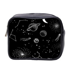 Black Space Drawing Art Planet Drawing Stars Black Space Galaxy Outer Space Mini Toiletries Bag (two Sides) by Perong