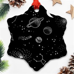 Black Space Drawing Art Planet Drawing Stars Black Space Galaxy Outer Space Snowflake Ornament (two Sides)