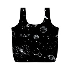 Black Space Drawing Art Planet Drawing Stars Black Space Galaxy Outer Space Full Print Recycle Bag (m) by Perong