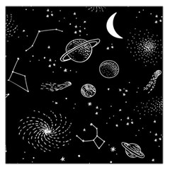 Black Space Drawing Art Planet Drawing Stars Black Space Galaxy Outer Space Square Satin Scarf (36  X 36 ) by Perong