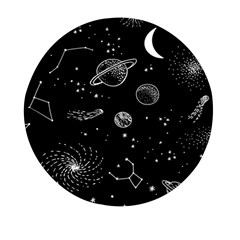 Black Space Drawing Art Planet Drawing Stars Black Space Galaxy Outer Space Mini Round Pill Box by Perong