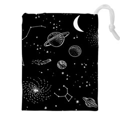 Black Space Drawing Art Planet Drawing Stars Black Space Galaxy Outer Space Drawstring Pouch (5xl) by Perong