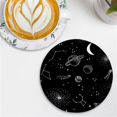 Black Space Drawing Art Planet Drawing Stars Black Space Galaxy Outer Space Uv Print Round Tile Coaster by Perong