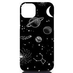 Black Space Drawing Art Planet Drawing Stars Black Space Galaxy Outer Space Iphone 14 Plus Black Uv Print Case by Perong