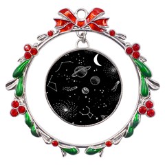 Black Space Drawing Art Planet Drawing Stars Black Space Galaxy Outer Space Metal X mas Wreath Ribbon Ornament by Perong