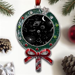 Black Space Drawing Art Planet Drawing Stars Black Space Galaxy Outer Space Metal X mas Lollipop With Crystal Ornament by Perong