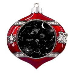 Black Space Drawing Art Planet Drawing Stars Black Space Galaxy Outer Space Metal Snowflake And Bell Red Ornament by Perong