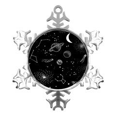 Black Space Drawing Art Planet Drawing Stars Black Space Galaxy Outer Space Metal Small Snowflake Ornament by Perong