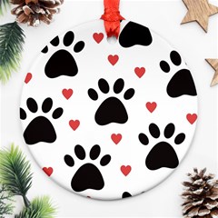 Dog Paw Vector Seamless Pattern With Hearts Ornament (round) by Perong