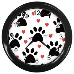 Dog Paw Vector Seamless Pattern With Hearts Wall Clock (black) by Perong