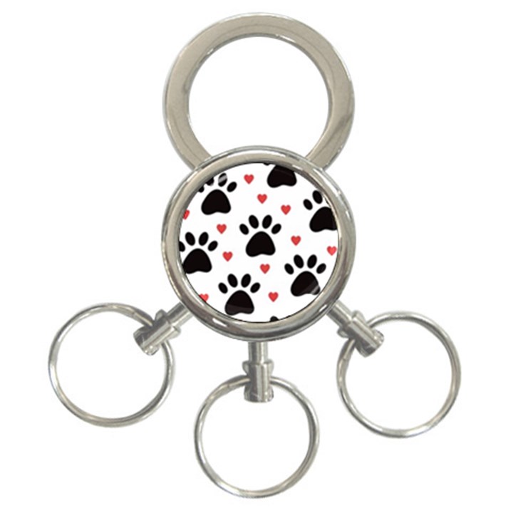 Dog Paw Vector Seamless Pattern With Hearts 3-Ring Key Chain