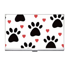 Dog Paw Vector Seamless Pattern With Hearts Business Card Holder by Perong