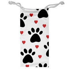 Dog Paw Vector Seamless Pattern With Hearts Jewelry Bag by Perong