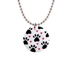 Dog Paw Vector Seamless Pattern With Hearts 1  Button Necklace by Perong