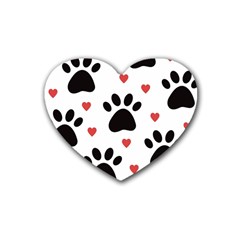 Dog Paw Vector Seamless Pattern With Hearts Rubber Heart Coaster (4 Pack) by Perong