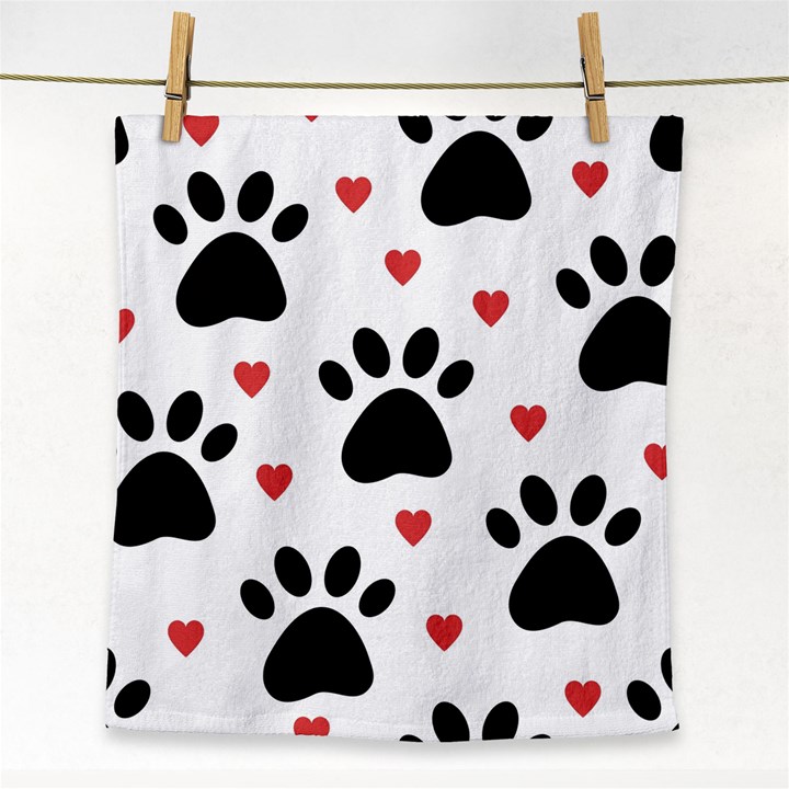 Dog Paw Vector Seamless Pattern With Hearts Face Towel