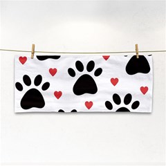 Dog Paw Vector Seamless Pattern With Hearts Hand Towel by Perong