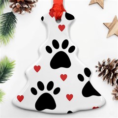 Dog Paw Vector Seamless Pattern With Hearts Christmas Tree Ornament (two Sides)