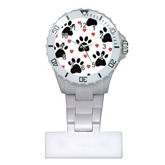 Dog Paw Vector Seamless Pattern With Hearts Plastic Nurses Watch by Perong