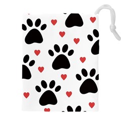 Dog Paw Vector Seamless Pattern With Hearts Drawstring Pouch (5xl) by Perong