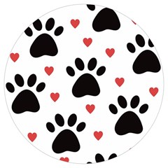 Dog Paw Vector Seamless Pattern With Hearts Round Trivet by Perong