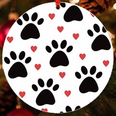 Dog Paw Vector Seamless Pattern With Hearts Uv Print Acrylic Ornament Round by Perong