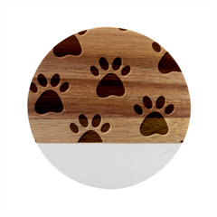 Dog Paw Vector Seamless Pattern With Hearts Marble Wood Coaster (round) by Perong