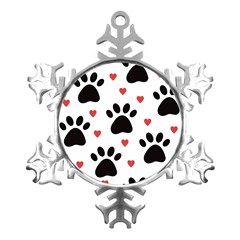 Dog Paw Vector Seamless Pattern With Hearts Metal Small Snowflake Ornament