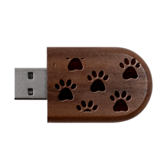 Dog Paw Vector Seamless Pattern With Hearts Wood Oval Usb Flash Drive by Perong