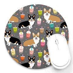 Corgi Boba Tea Bubble Tea Kawaii Food Welsh Corgis Dog Round Mousepad by Perong