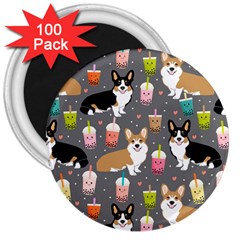 Corgi Boba Tea Bubble Tea Kawaii Food Welsh Corgis Dog 3  Magnets (100 Pack) by Perong