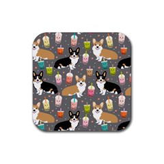 Corgi Boba Tea Bubble Tea Kawaii Food Welsh Corgis Dog Rubber Coaster (square) by Perong