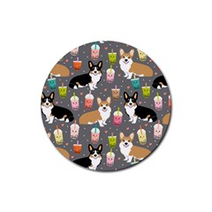 Corgi Boba Tea Bubble Tea Kawaii Food Welsh Corgis Dog Rubber Round Coaster (4 Pack) by Perong