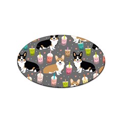 Corgi Boba Tea Bubble Tea Kawaii Food Welsh Corgis Dog Sticker (oval) by Perong