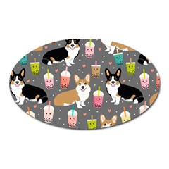 Corgi Boba Tea Bubble Tea Kawaii Food Welsh Corgis Dog Oval Magnet by Perong