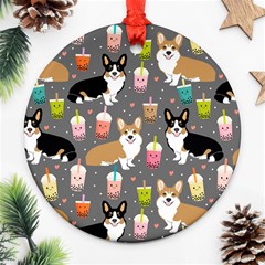 Corgi Boba Tea Bubble Tea Kawaii Food Welsh Corgis Dog Round Ornament (two Sides)